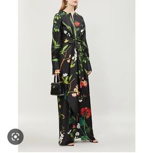 Oscar De La Renta Tropical-print wrap-over silk-twill maxi dress